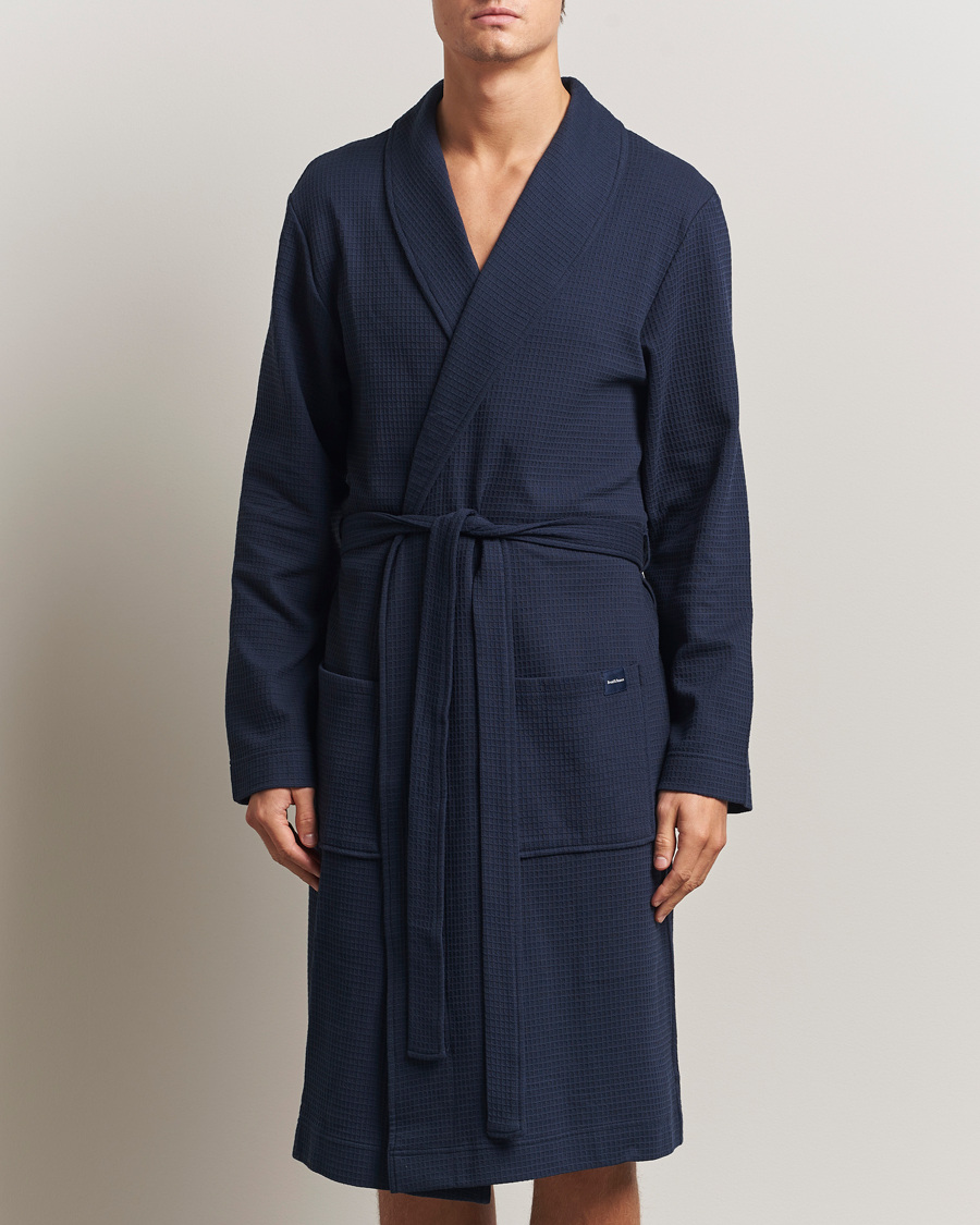 Men | Pyjamas & Robes | Bread & Boxers | Waffle Robe Navy Blue