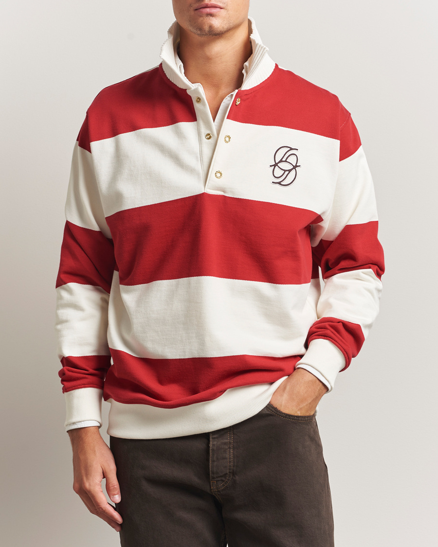 Men | Sweaters & Knitwear | Drôle de Monsieur | Barstriped Rugger Red/White
