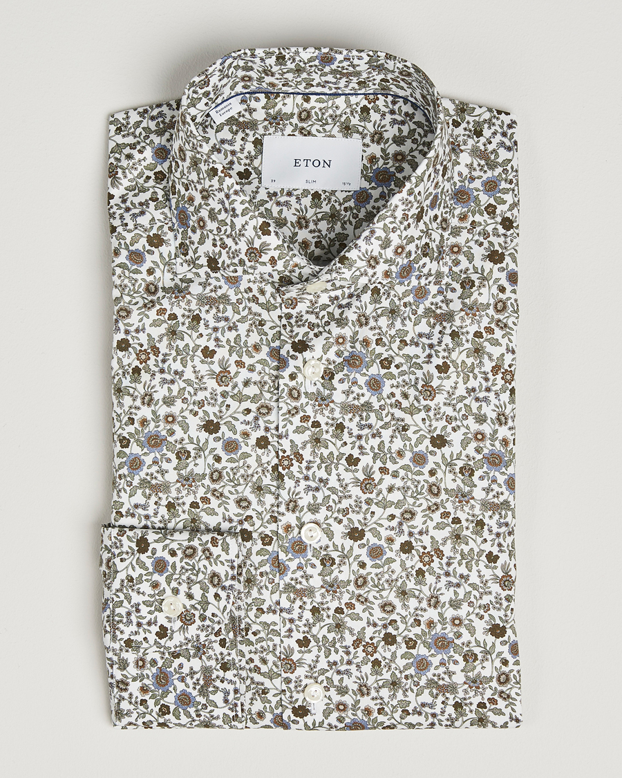 Men | Shirts | Eton | Slim Fit Signature Twill Floral Print Shirt White