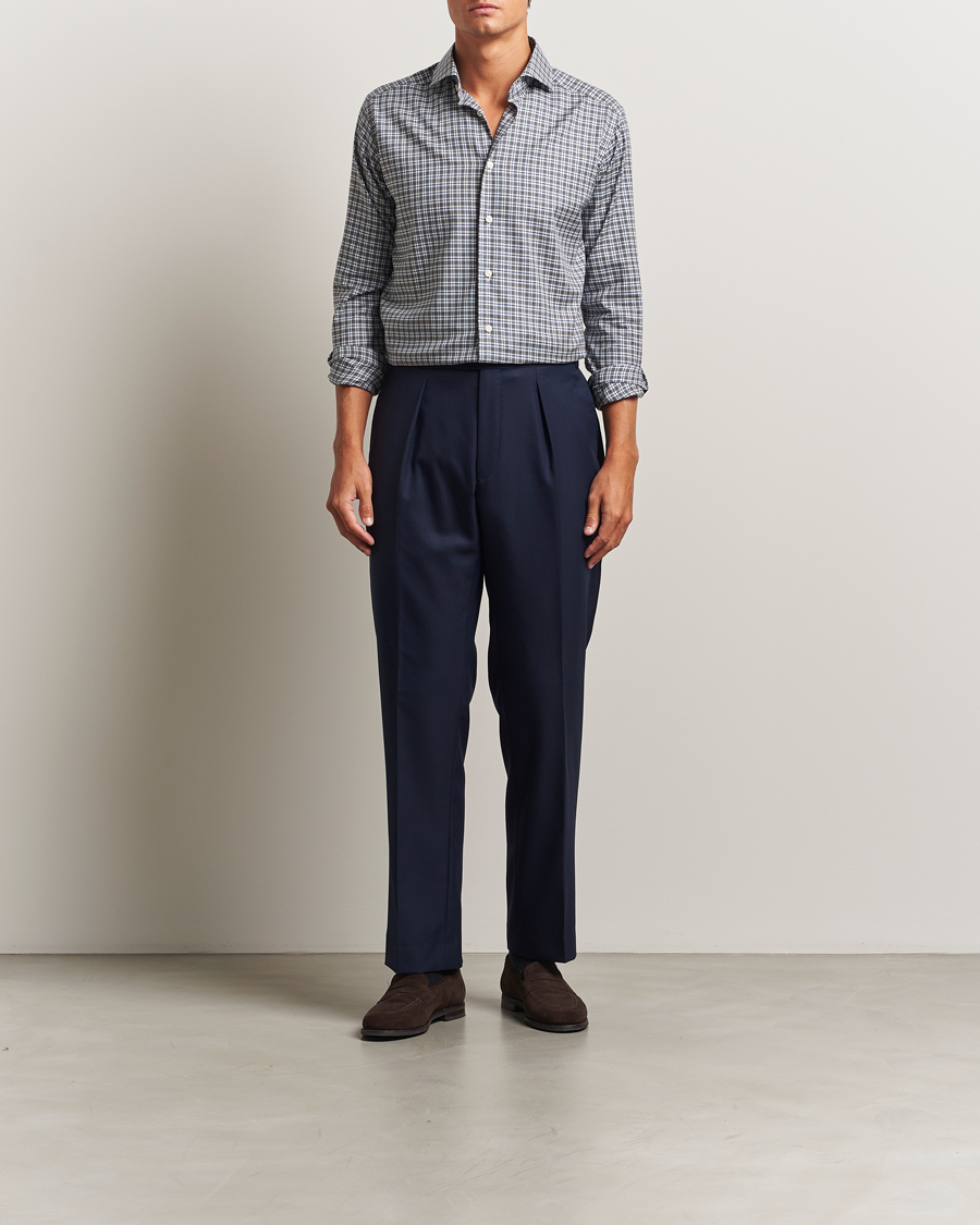 Men | Shirts | Eton | Slim Fit Checked Wrinkle Free Flannel Shirt Dark Grey