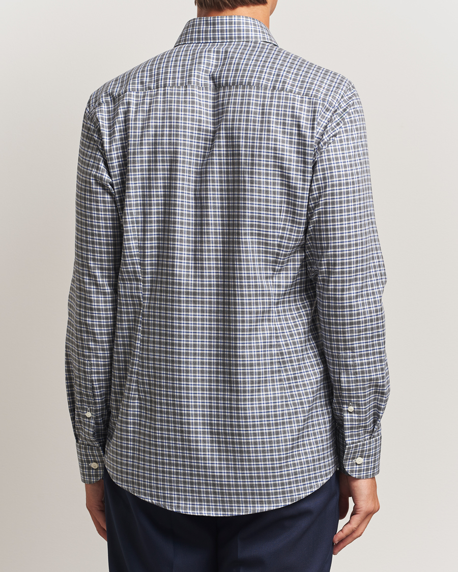 Men | Shirts | Eton | Slim Fit Checked Wrinkle Free Flannel Shirt Dark Grey
