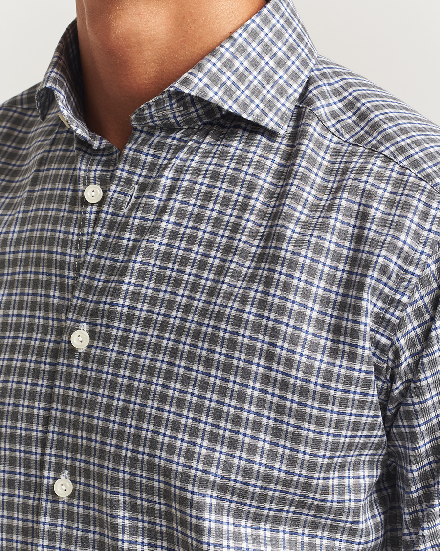 Men | Shirts | Eton | Slim Fit Checked Wrinkle Free Flannel Shirt Dark Grey