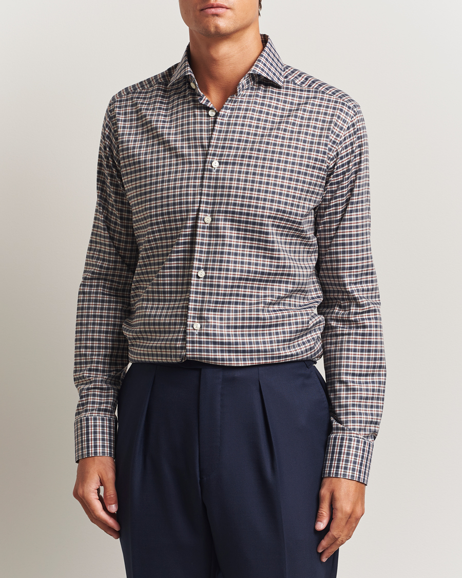 Men | Shirts | Eton | Slim Fit Checked Wrinkle Free Flannel Shirt Dark Blue
