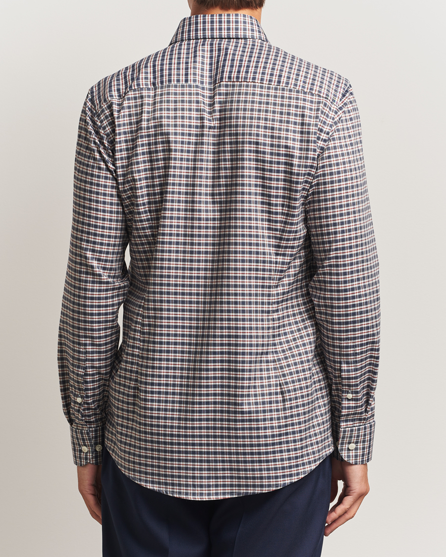 Men | Shirts | Eton | Slim Fit Checked Wrinkle Free Flannel Shirt Dark Blue
