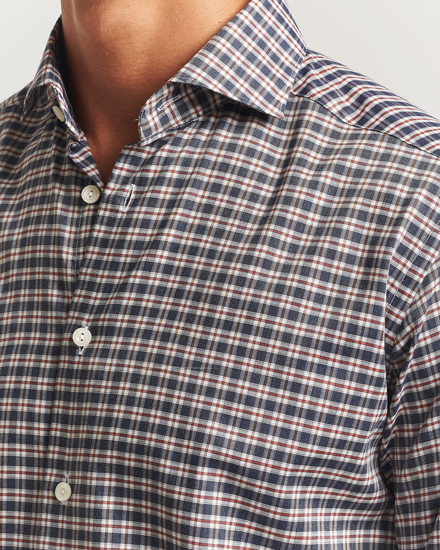 Men | Shirts | Eton | Slim Fit Checked Wrinkle Free Flannel Shirt Dark Blue