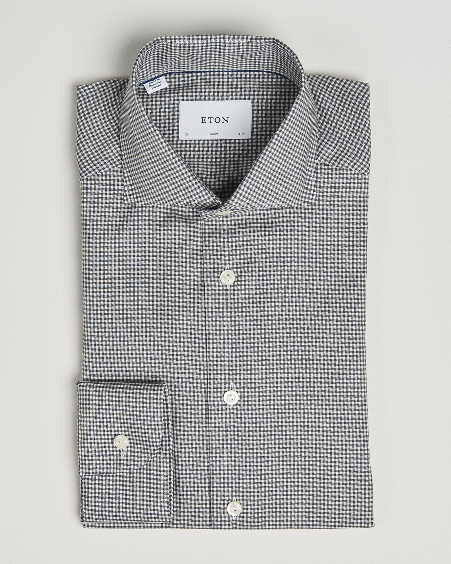 Men | Shirts | Eton | Slim Fit Checked Wrinkle Free Flannel Shirt Dark Grey