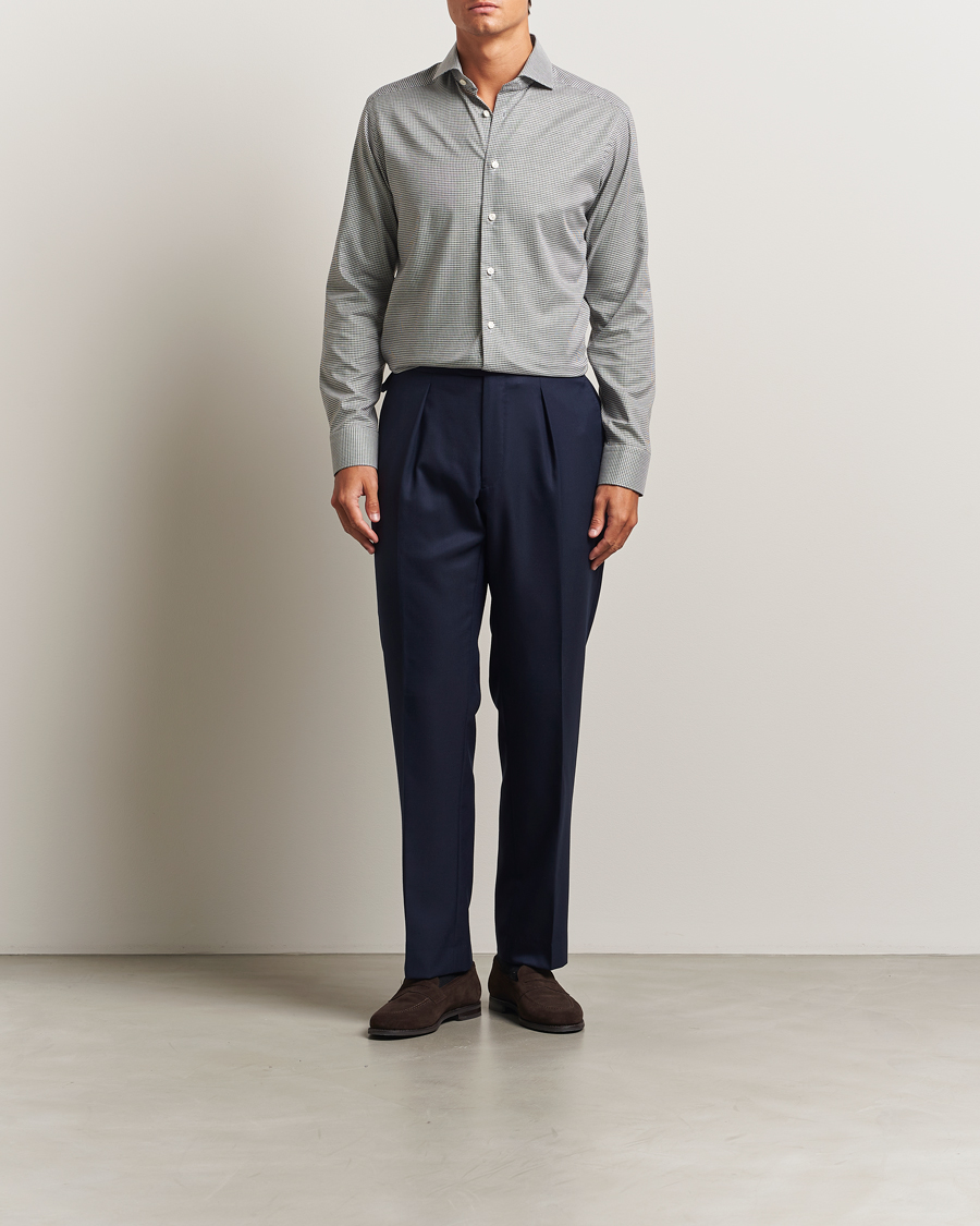 Men | Shirts | Eton | Slim Fit Checked Wrinkle Free Flannel Shirt Dark Grey