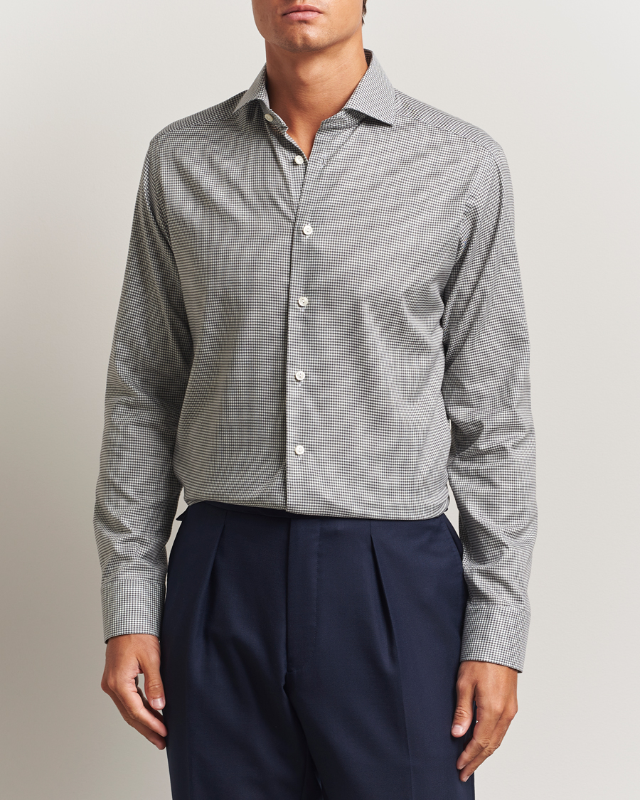 Men | Shirts | Eton | Slim Fit Checked Wrinkle Free Flannel Shirt Dark Grey
