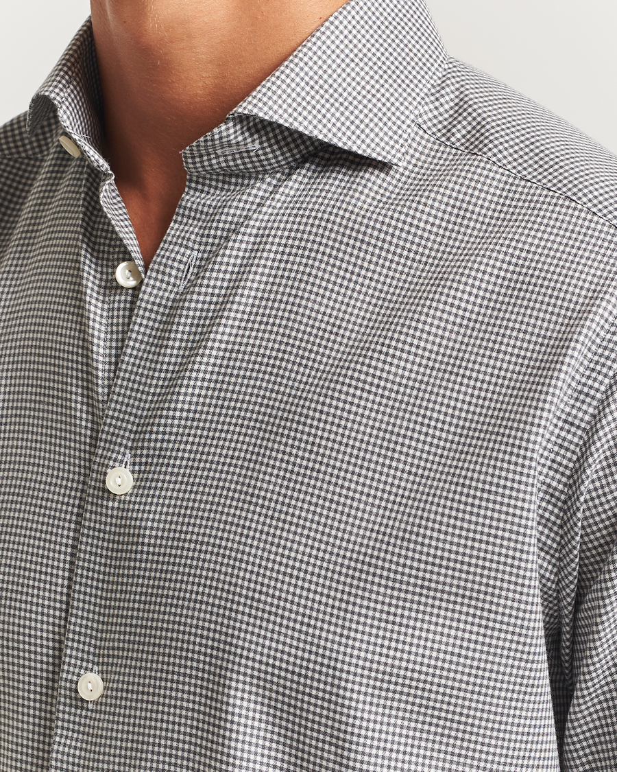 Men | Shirts | Eton | Slim Fit Checked Wrinkle Free Flannel Shirt Dark Grey