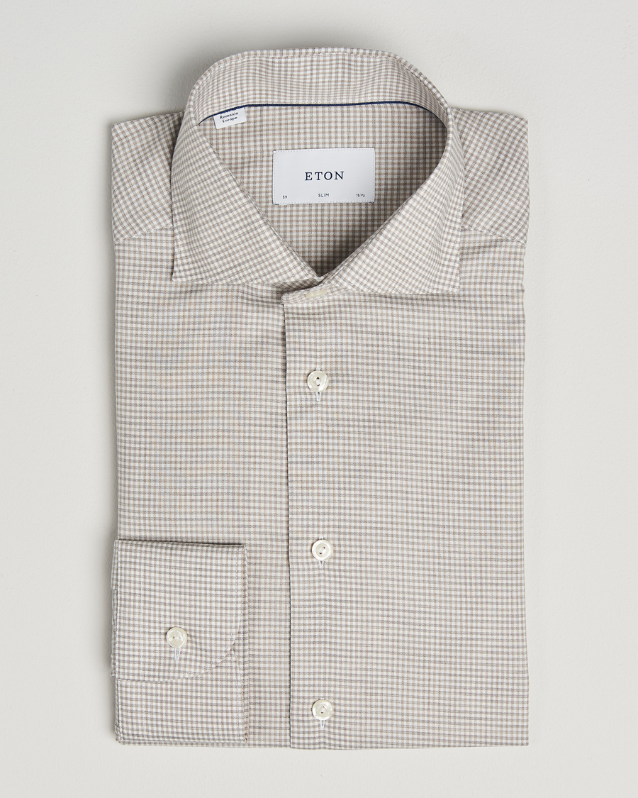 Men | Shirts | Eton | Slim Fit Checked Wrinkle Free Flannel Shirt Beige
