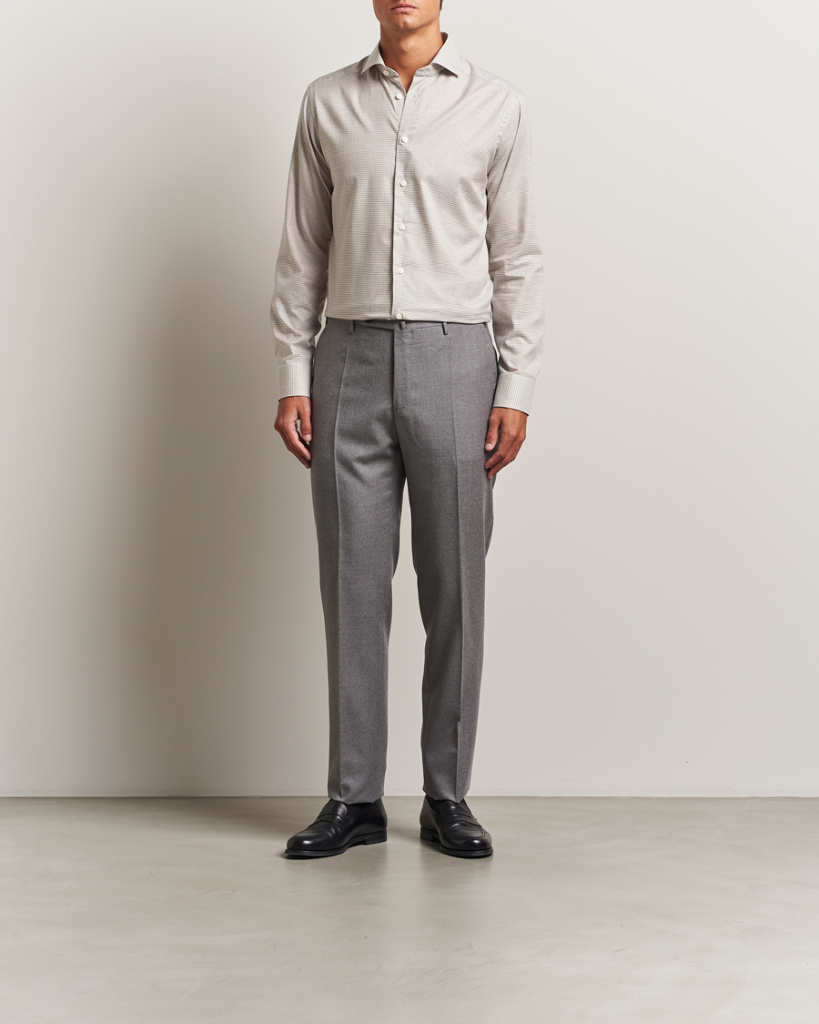 Men | Shirts | Eton | Slim Fit Checked Wrinkle Free Flannel Shirt Beige