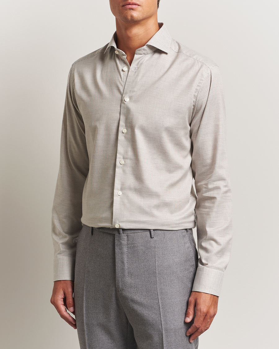 Men | Shirts | Eton | Slim Fit Checked Wrinkle Free Flannel Shirt Beige