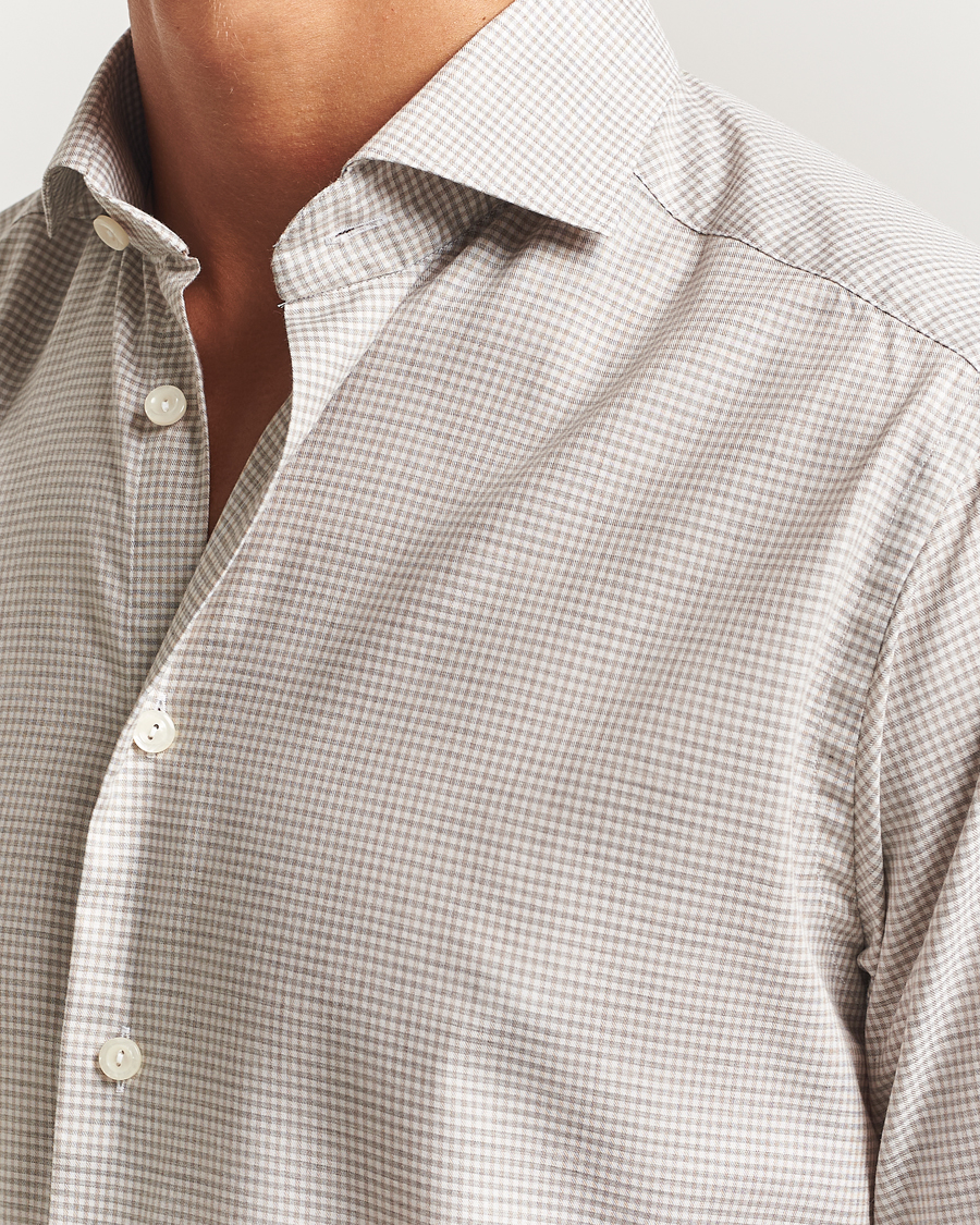 Men | Shirts | Eton | Slim Fit Checked Wrinkle Free Flannel Shirt Beige