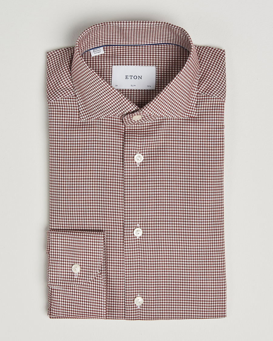Men | Shirts | Eton | Slim Fit Checked Wrinkle Free Flannel Shirt Red