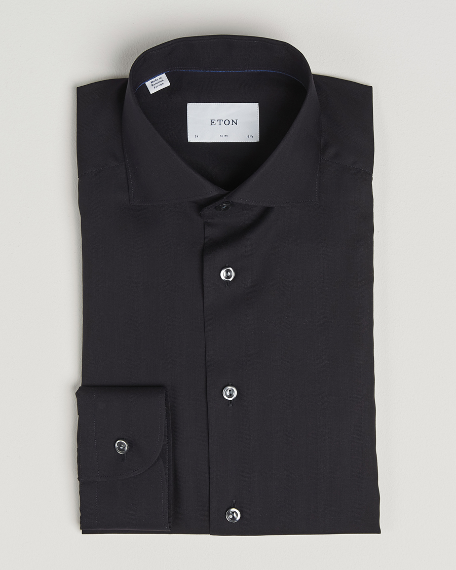 Men | Shirts | Eton | Slim Fit Wrinkle Free Flannel Shirt Black