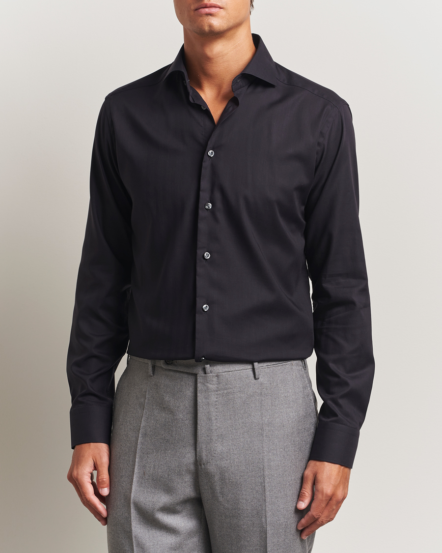 Men | Shirts | Eton | Slim Fit Wrinkle Free Flannel Shirt Black