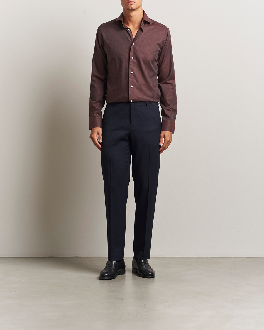 Men | Shirts | Eton | Slim Fit Wrinkle Free Flannel Shirt Dark Red