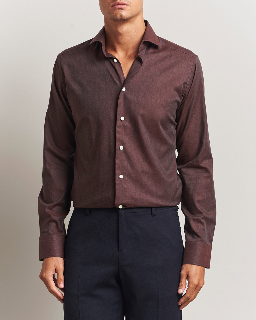 Men | Shirts | Eton | Slim Fit Wrinkle Free Flannel Shirt Dark Red