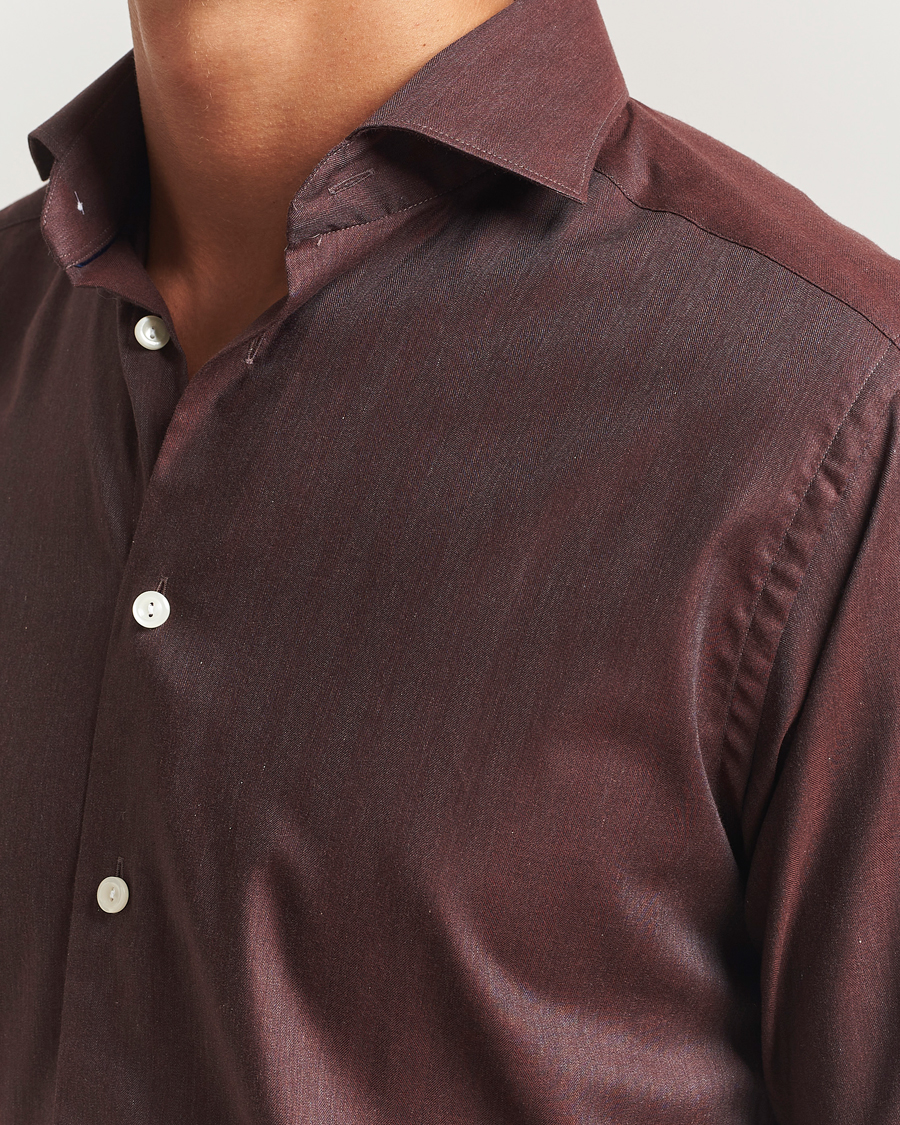 Men | Shirts | Eton | Slim Fit Wrinkle Free Flannel Shirt Dark Red