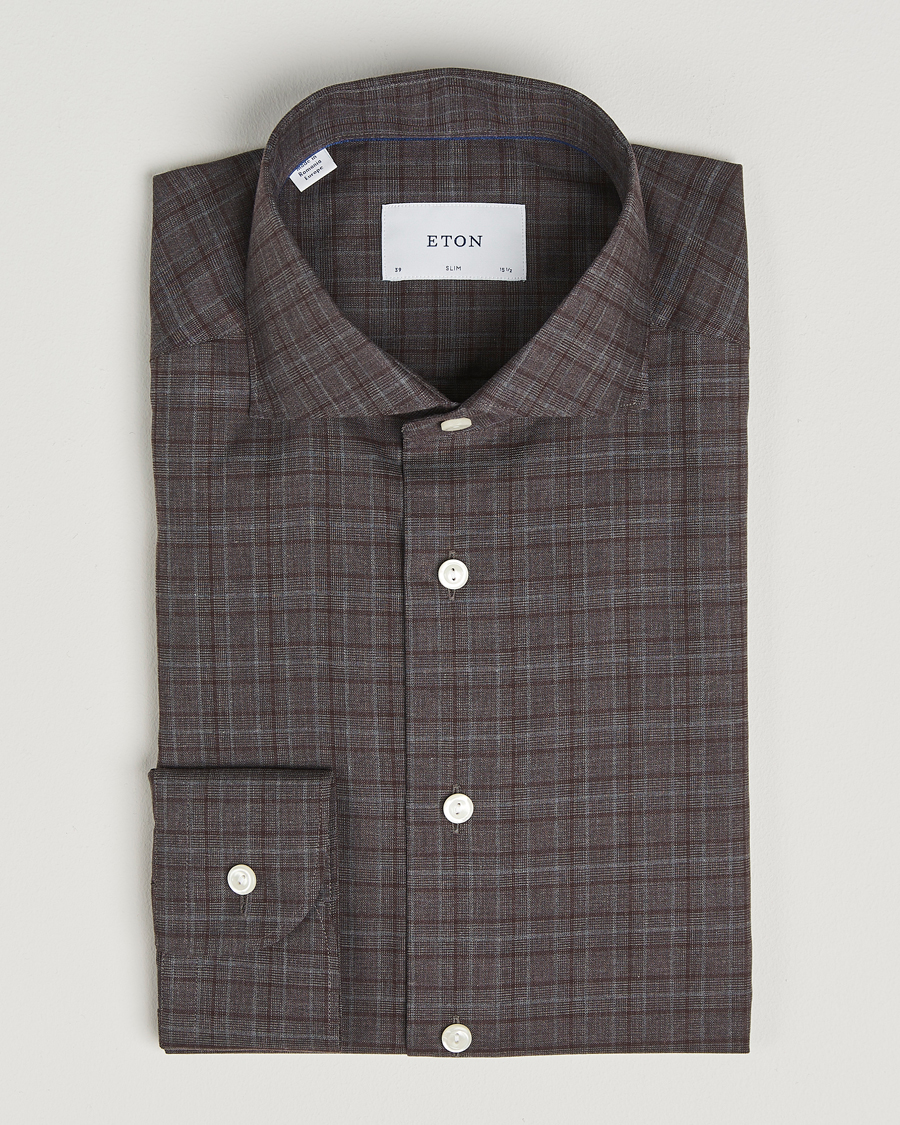 Men | Shirts | Eton | Slim Fit Checked Wrinkle Free Flannel Shirt Red