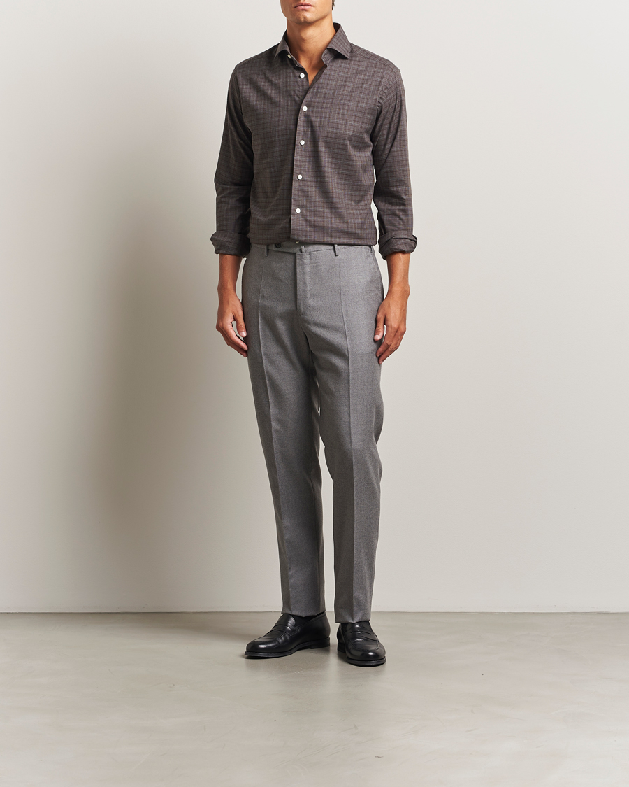 Men | Shirts | Eton | Slim Fit Checked Wrinkle Free Flannel Shirt Red