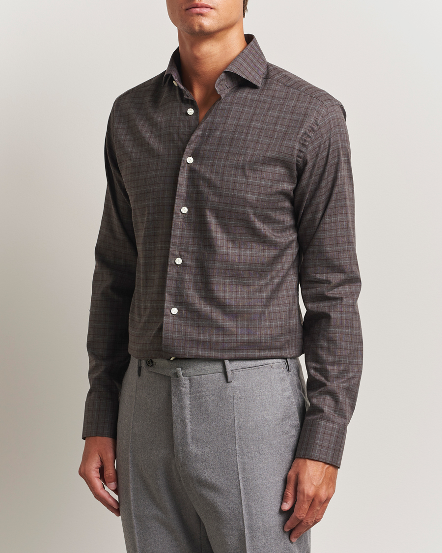 Men | Shirts | Eton | Slim Fit Checked Wrinkle Free Flannel Shirt Red