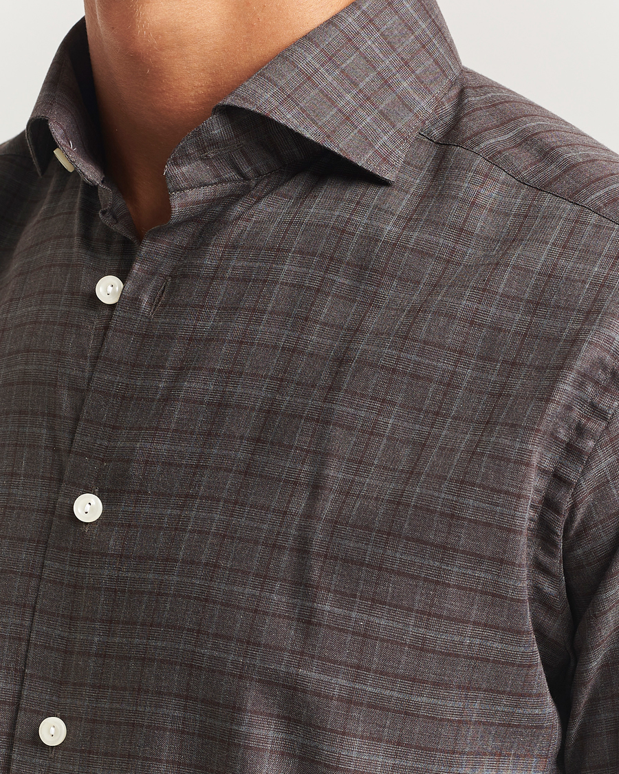 Men | Shirts | Eton | Slim Fit Checked Wrinkle Free Flannel Shirt Red