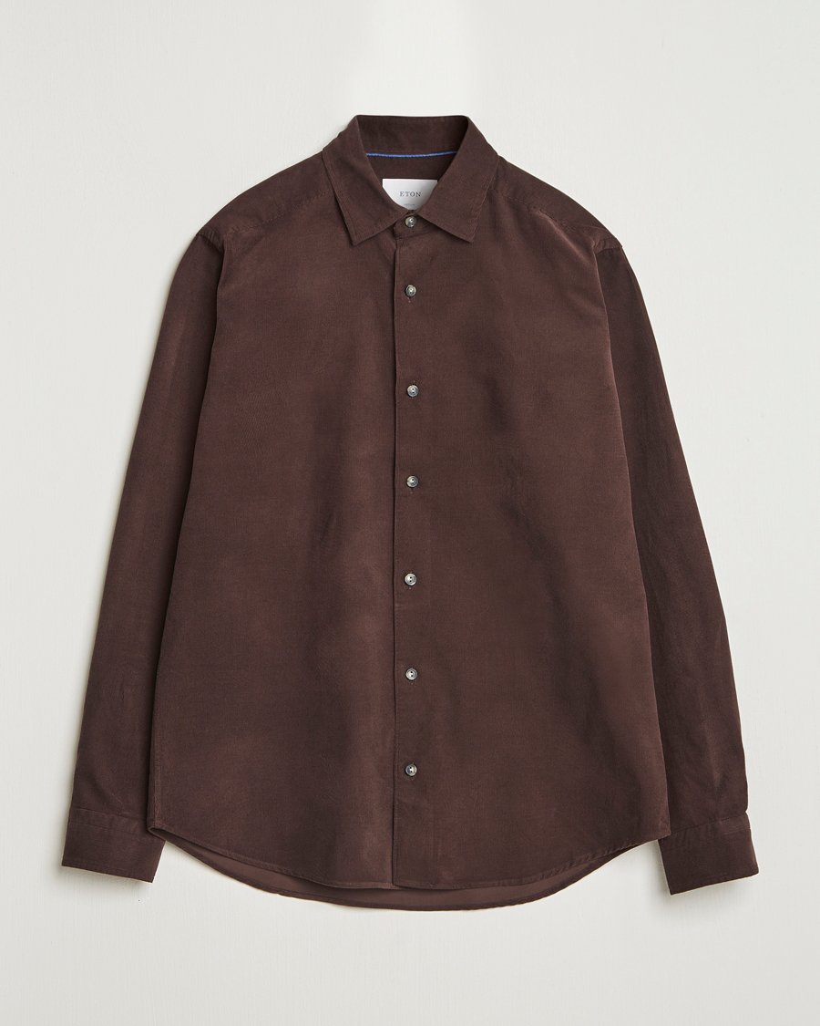 Men | Shirts | Eton | Casual Fit Corduroy Shirt Dark Brown