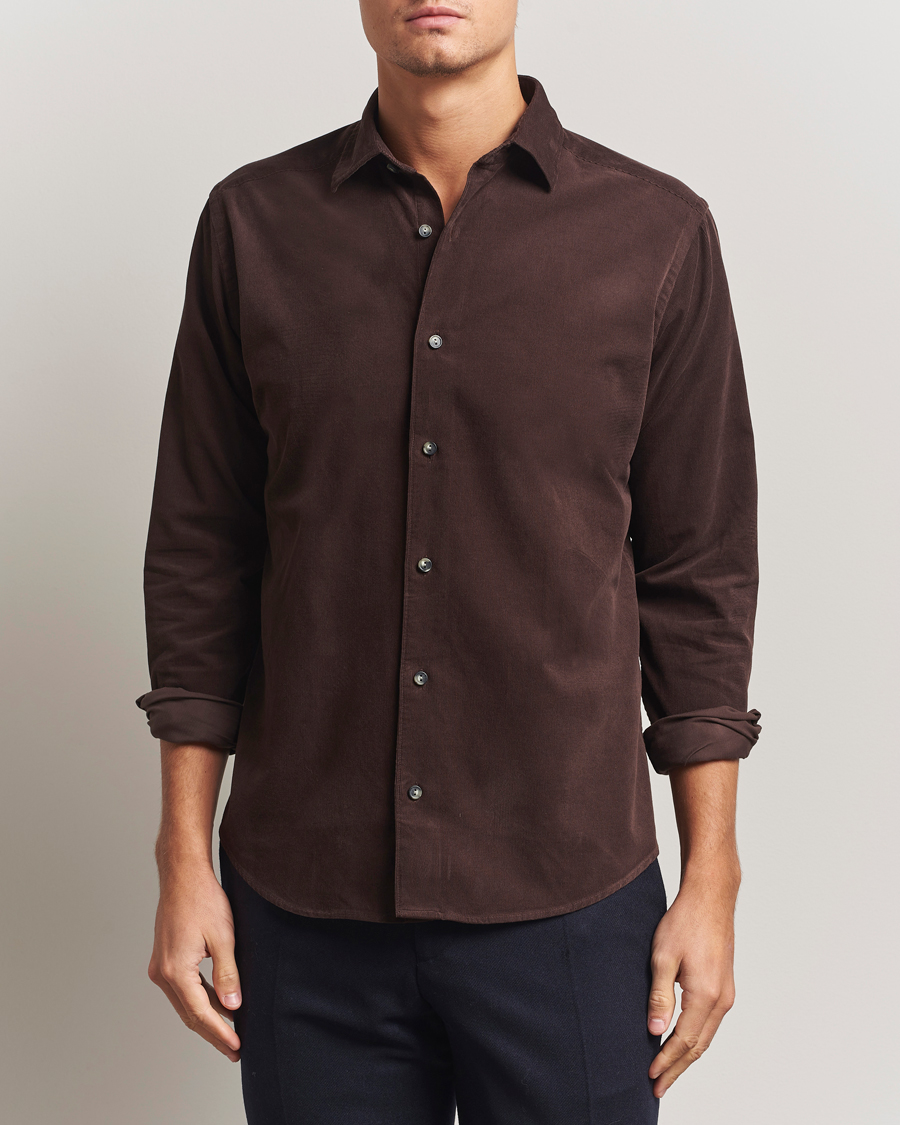 Men | Shirts | Eton | Casual Fit Corduroy Shirt Dark Brown