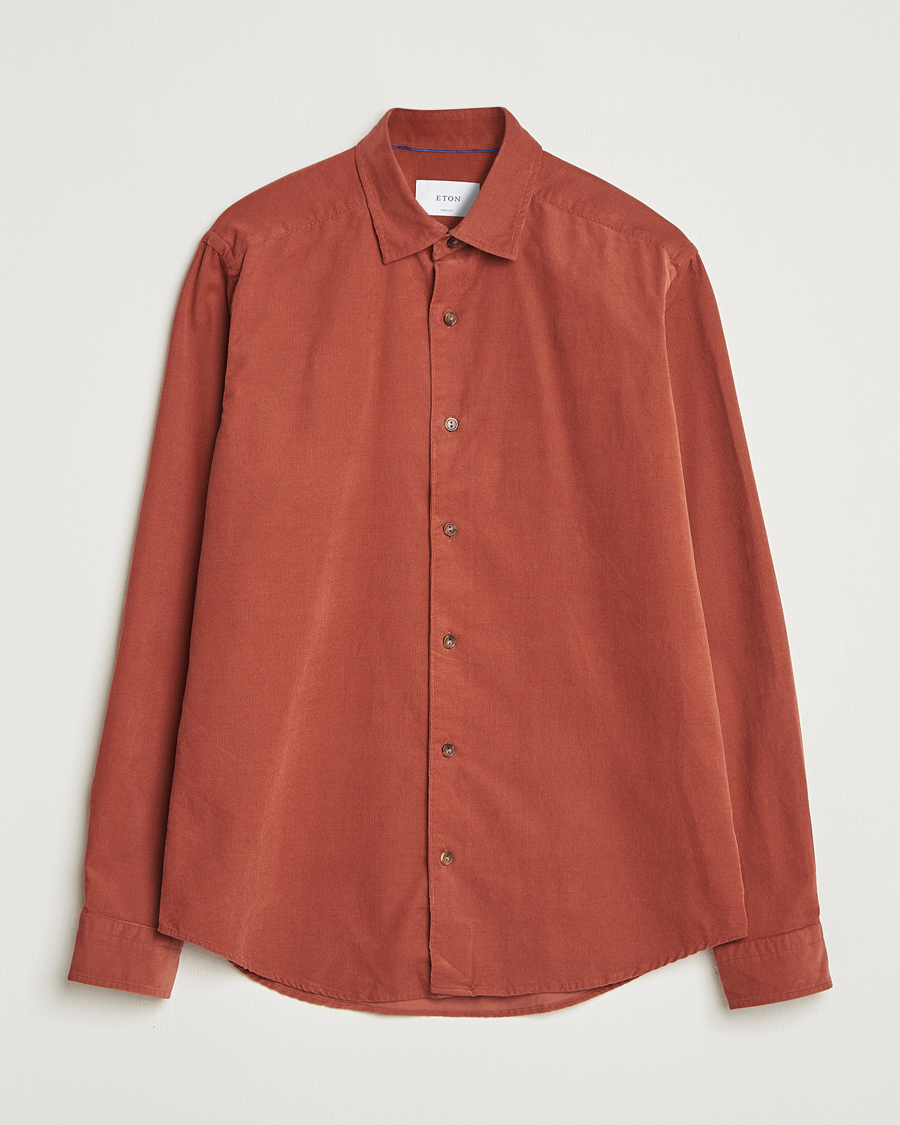 Men | Shirts | Eton | Casual Fit Corduroy Shirt Rust Red