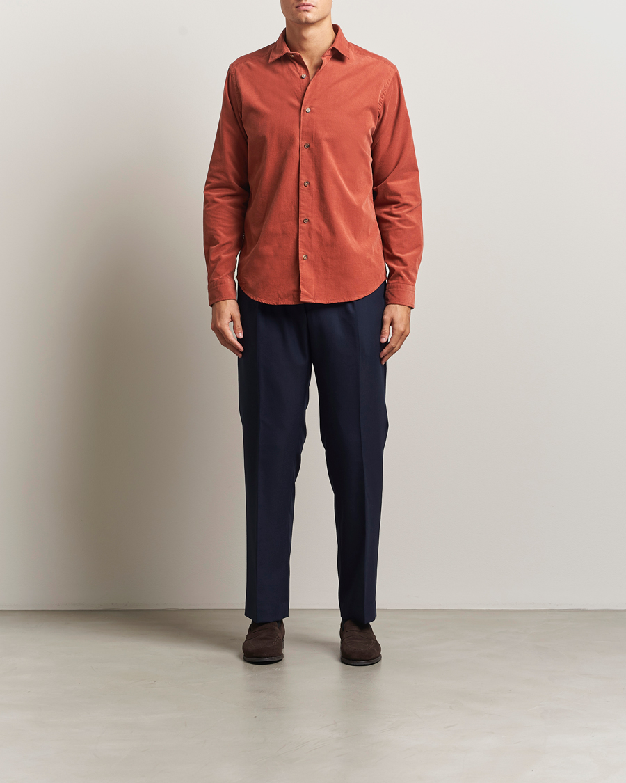 Men | Shirts | Eton | Casual Fit Corduroy Shirt Rust Red