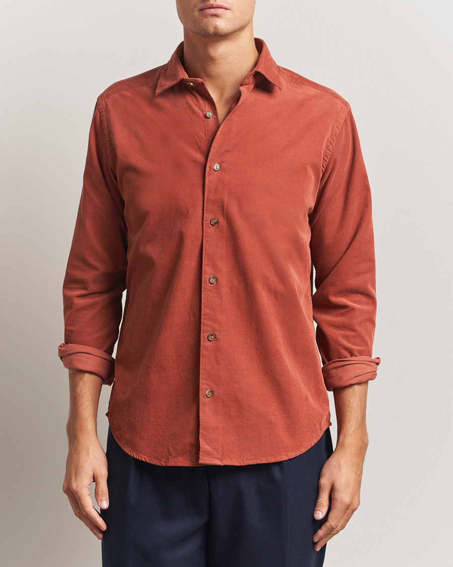 Men | Shirts | Eton | Casual Fit Corduroy Shirt Rust Red