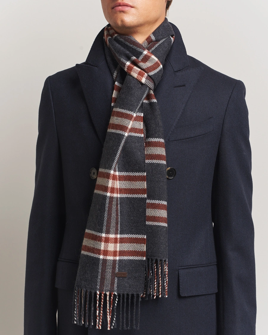 Men | Scarves | Eton | Merino Wool Checked Scarf Dark Grey