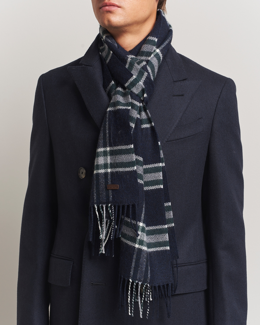 Men | Scarves | Eton | Merino Wool Checked Scarf Navy
