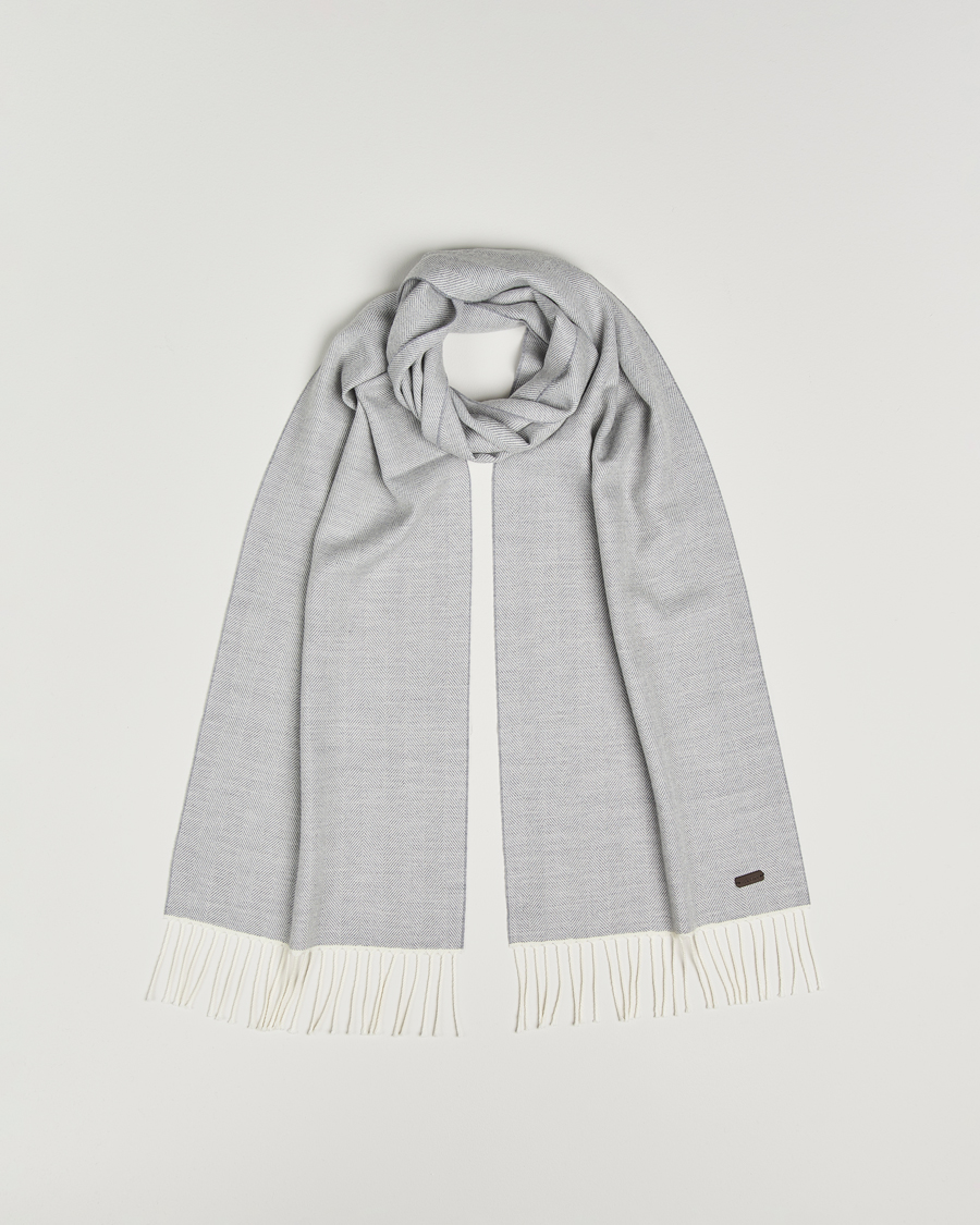 Men | Scarves | Eton | Merino Wool Herringbone Scarf Light Grey