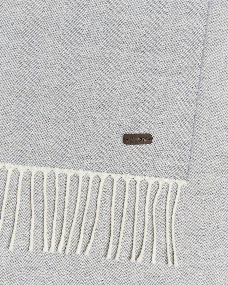 Men | Scarves | Eton | Merino Wool Herringbone Scarf Light Grey