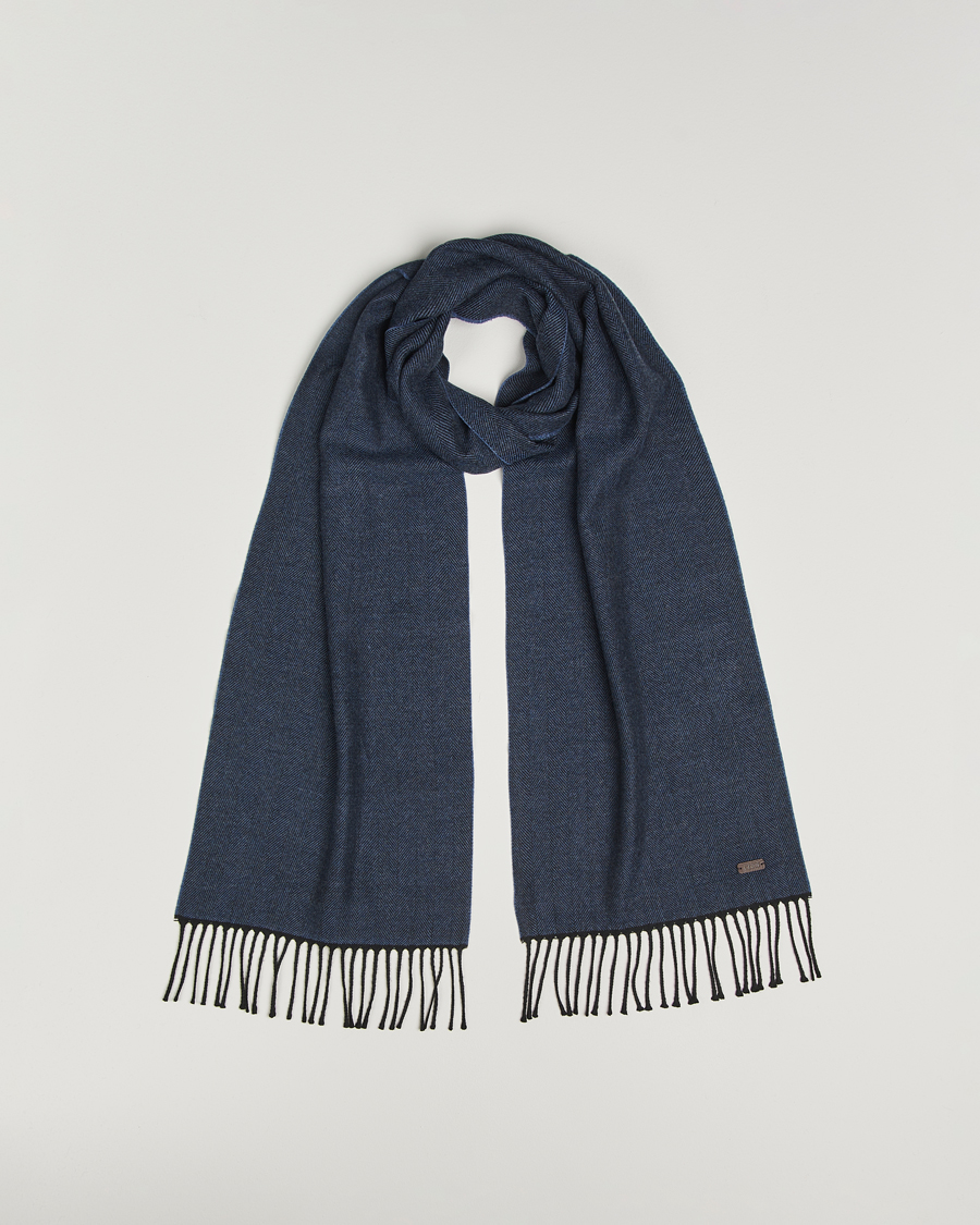 Men | Scarves | Eton | Merino Wool Herringbone Scarf Dark Blue