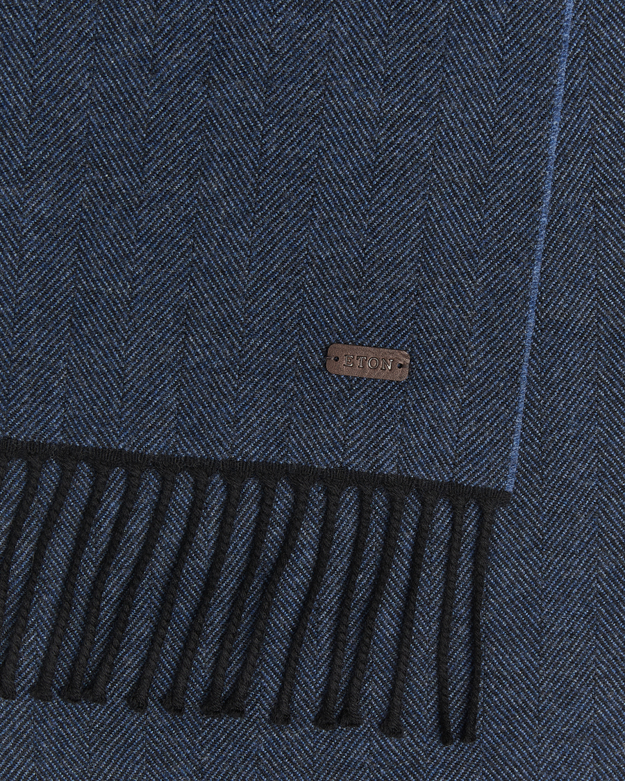 Men | Scarves | Eton | Merino Wool Herringbone Scarf Dark Blue