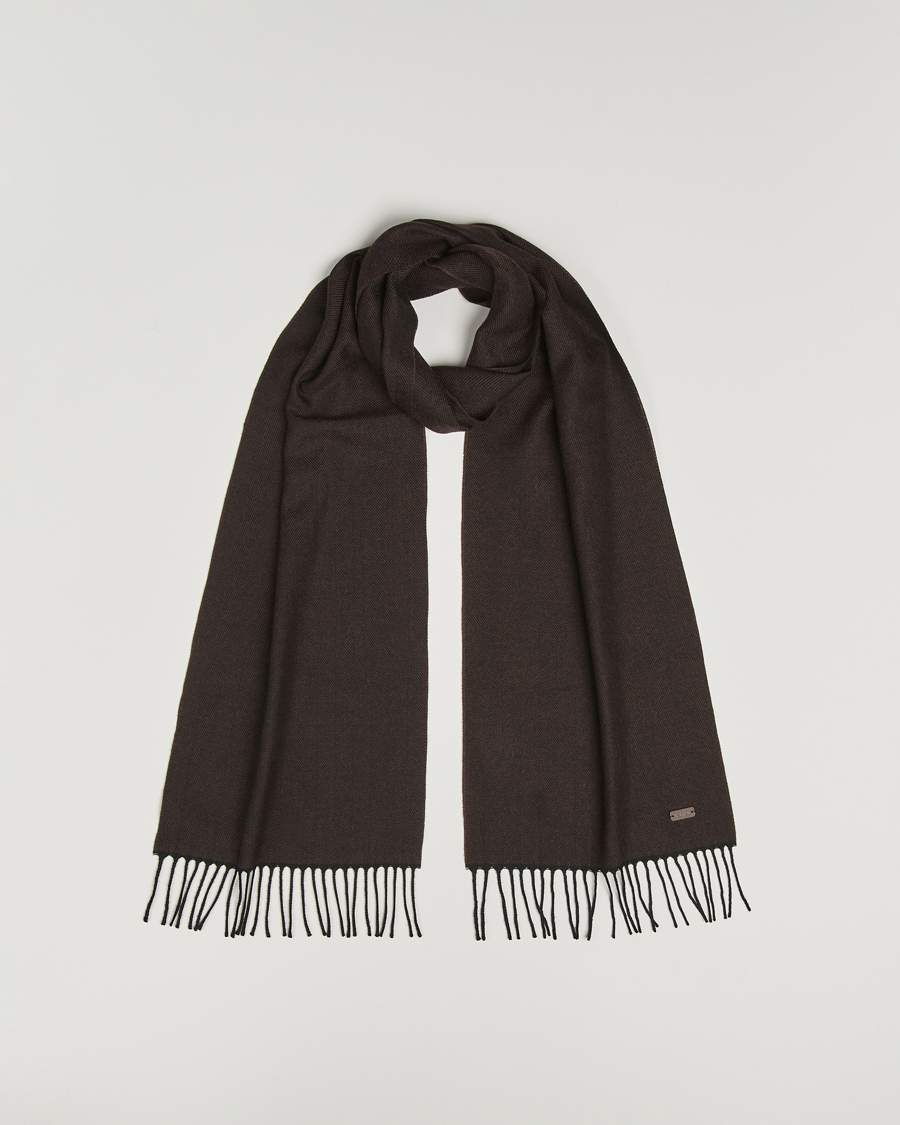 Men | Scarves | Eton | Merino Wool Herringbone Scarf Dark Brown