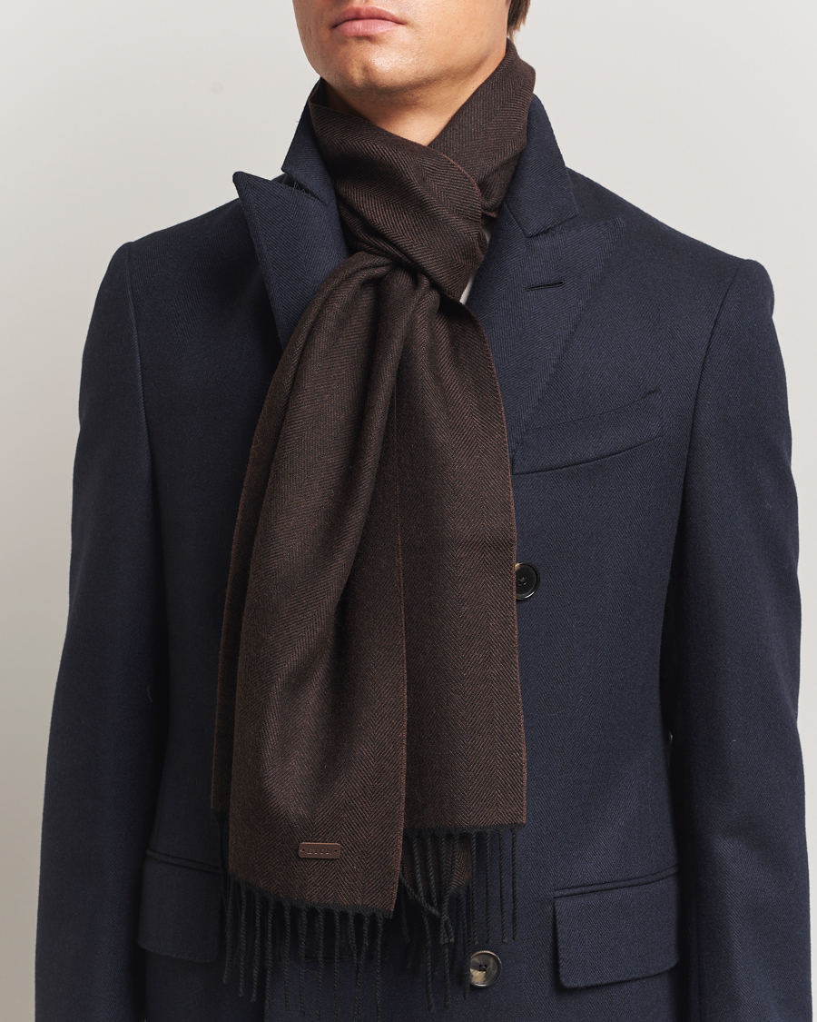 Men | Scarves | Eton | Merino Wool Herringbone Scarf Dark Brown