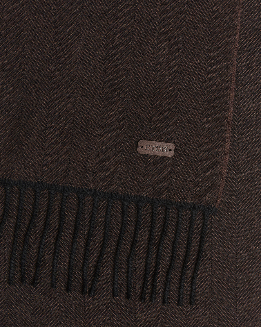 Men | Scarves | Eton | Merino Wool Herringbone Scarf Dark Brown