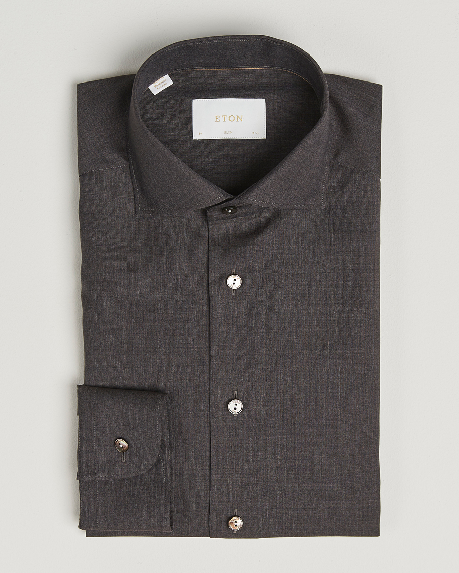 Men | Shirts | Eton | Slim Fit Merino Shirt Dark Brown