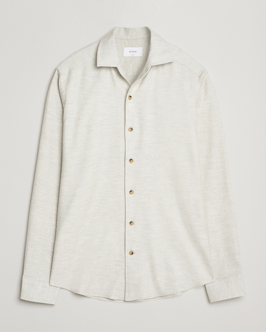 Men | Shirts | Eton | Casual Fit One Piece Collar Flannel Shirt Light Grey