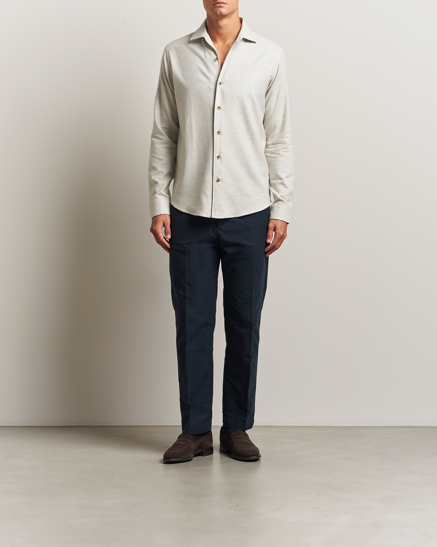 Men | Shirts | Eton | Casual Fit One Piece Collar Flannel Shirt Light Grey