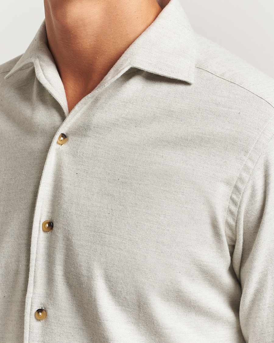 Men | Shirts | Eton | Casual Fit One Piece Collar Flannel Shirt Light Grey