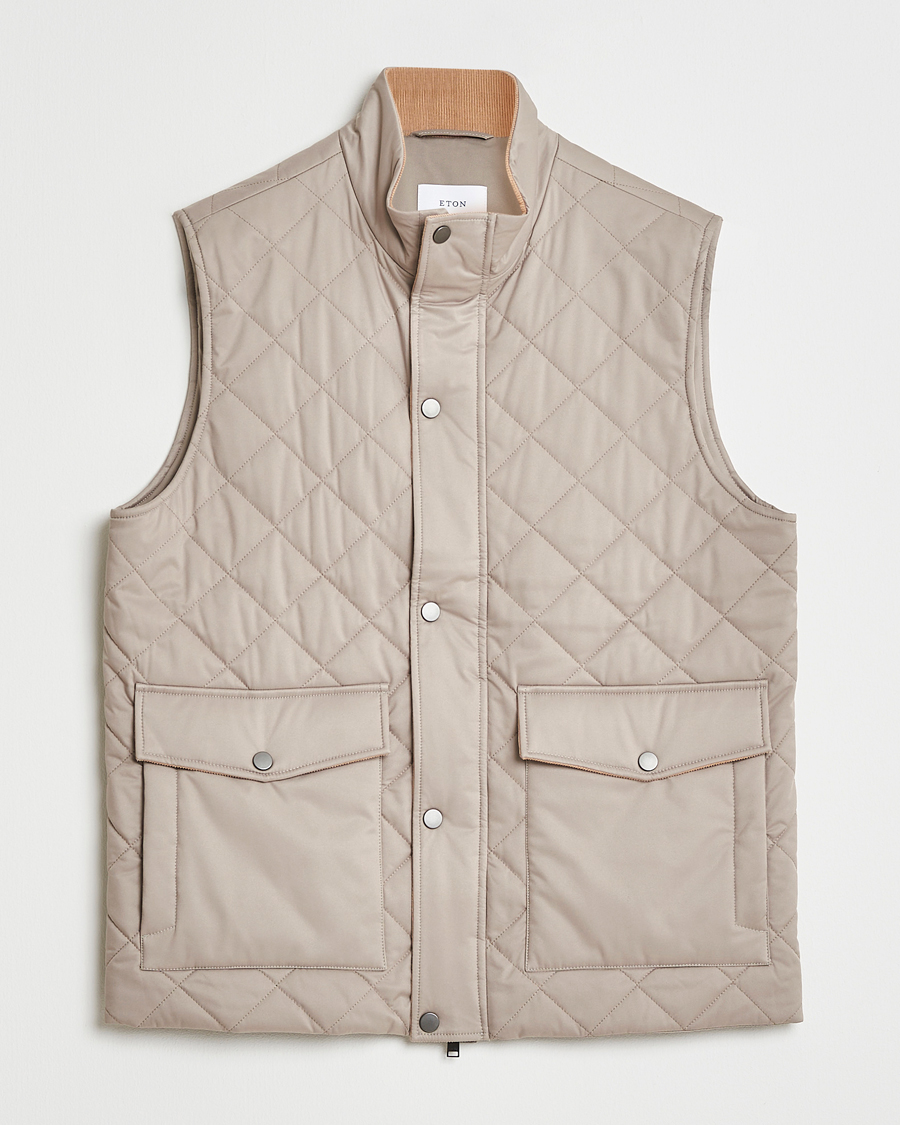 Men | Gilets | Eton | Quilted Shell Vest Beige