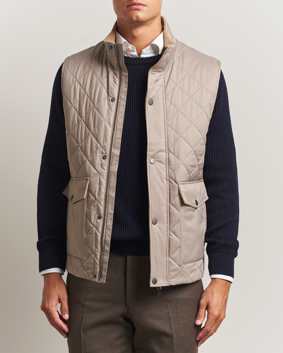Men | Gilets | Eton | Quilted Shell Vest Beige