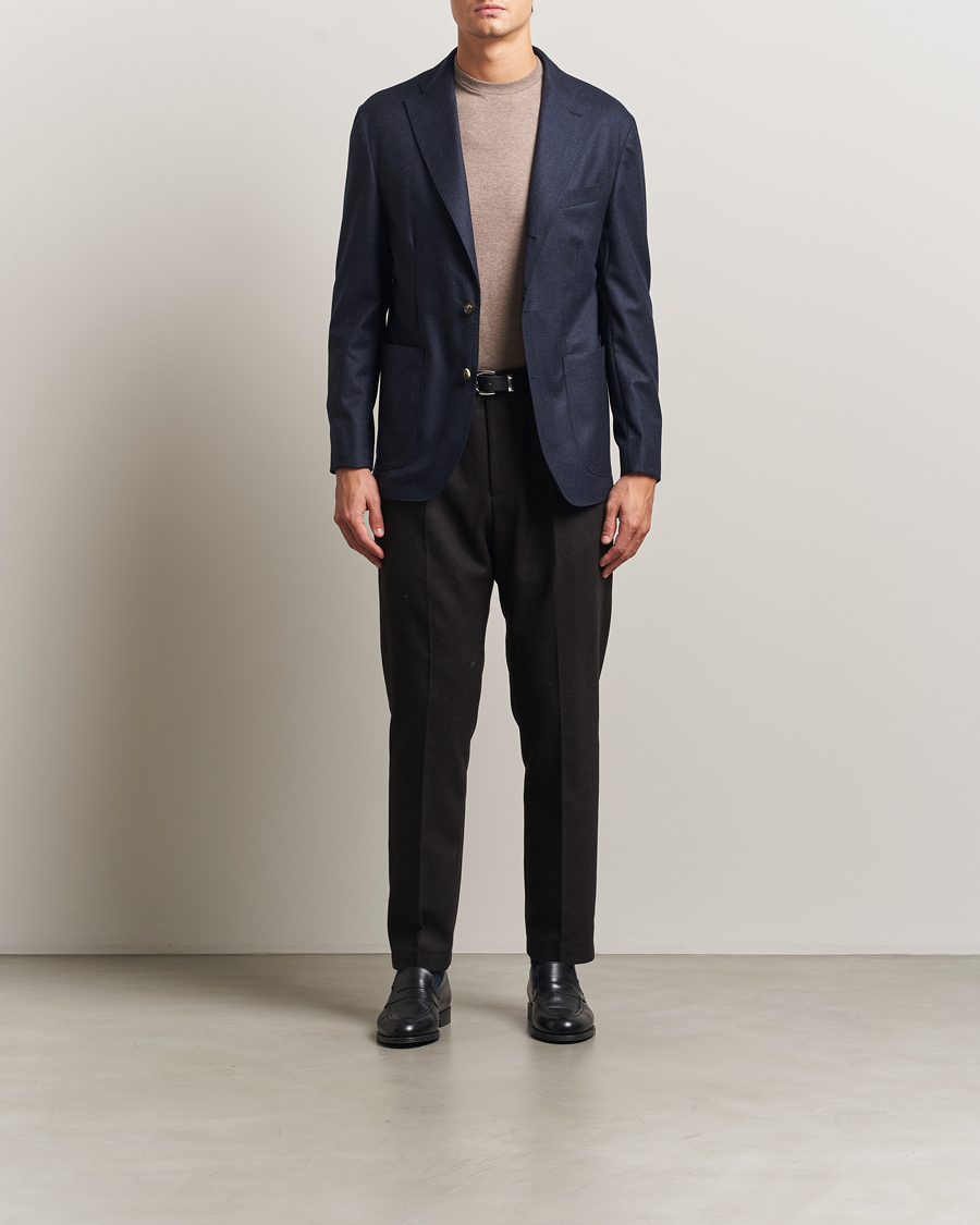 Men | Blazers | Eton | Wool Flannel Patch Pocket Blazer Navy