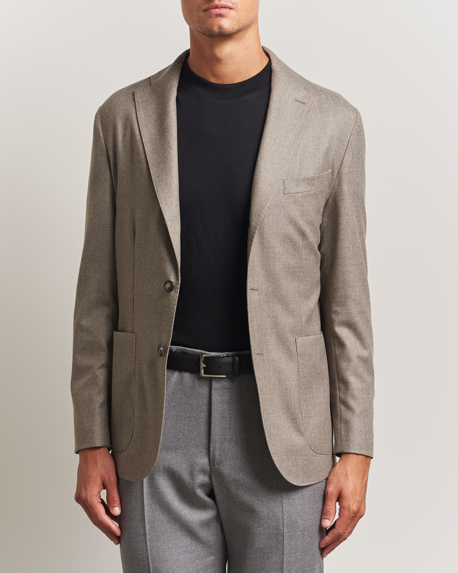 Men | Blazers | Eton | Wool Flannel Patch Pocket Blazer Beige