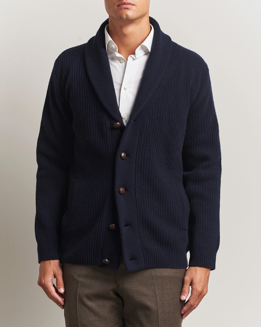 Men | Sweaters & Knitwear | Eton | Wool Knitted Shawl Collar Cardigan Navy